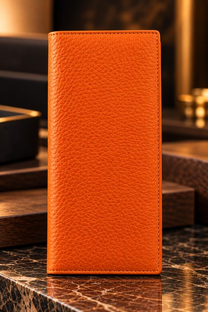 Yts 100% Genuine Leather Orange Long Wallet – Multi-Compartment Card Holder, Zippered, Unisex Wallet