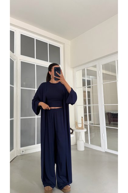 Lacivert Yumuşak Dokulu Likralı 3'lü Premium Takım GAUS-01494