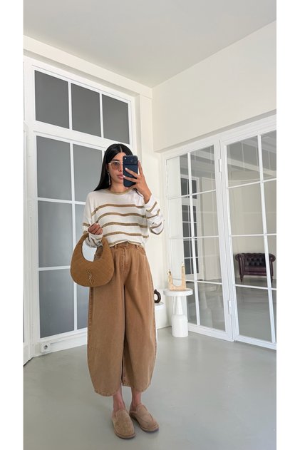 Camel Beli Lastikli Oversize Jean GAUS-02030