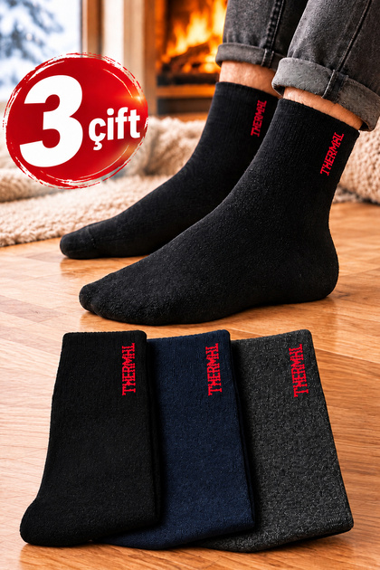 Men's Thermal Towel Socks 3 Pairs Set Winter Thick Soft Textured Socks 3-Pack