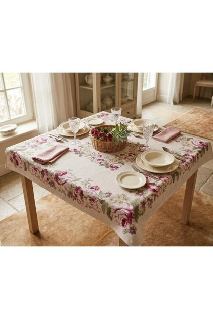 Rose Frame Jakarli Woven Goblen Decorative Tablecloth 95*100