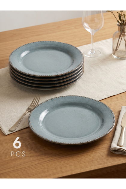Ceramic Stoneware Serving and Plating Plate Set of 6 (10.8") - Olive Grey with Embossed Trim