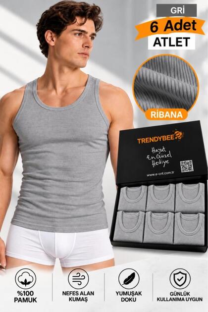 CEYLENOĞLU - Men's Ribana Tank Top, 6-Pack, Cotton, Relaxed Fit, in a Special Box, Affordable, Gray