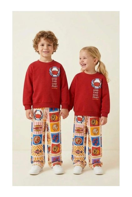 Red Crab Printed Pinterest Pants Unisex Kids' Set