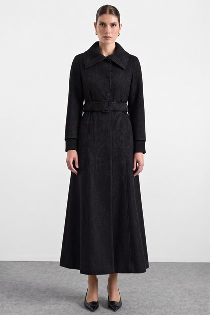 Soft Touch Overcoat with Knitwear Detail on Collar and Sleeves Black 6914