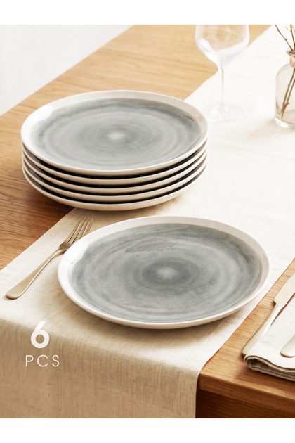 Ceramic Stoneware Serving and Plating Plate Set of 6 (11") - Olive Grey with Sugaring Edges