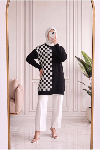 Sabiser Half Square Cold Thread Tunic-Sy3376 Black