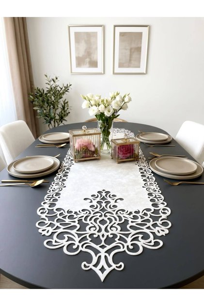 White Suede Fabric Runner 40X140 cm Table Length - Modern Design