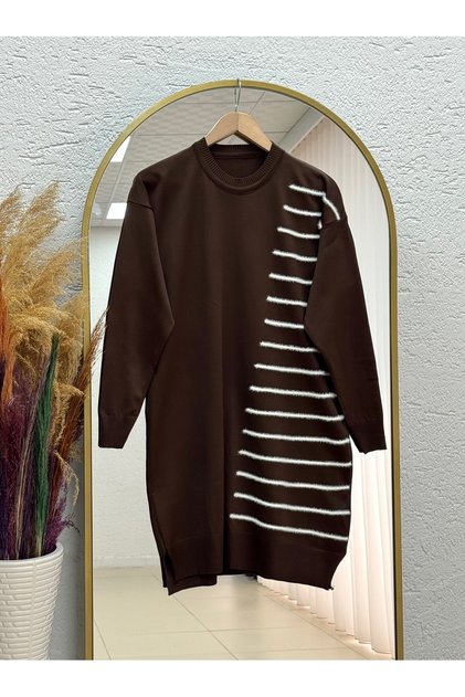 Sabisima Half Plush Striped Tunic-Sy3314 Brown