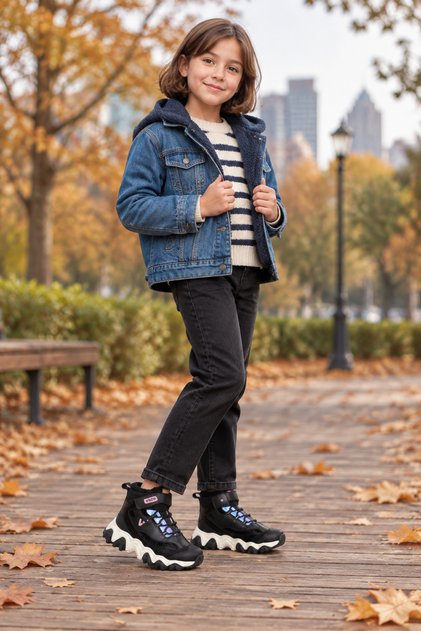 Rd-5858 Anatomical Sole Girls' Black Color Daily Use Winter Children's Boots
