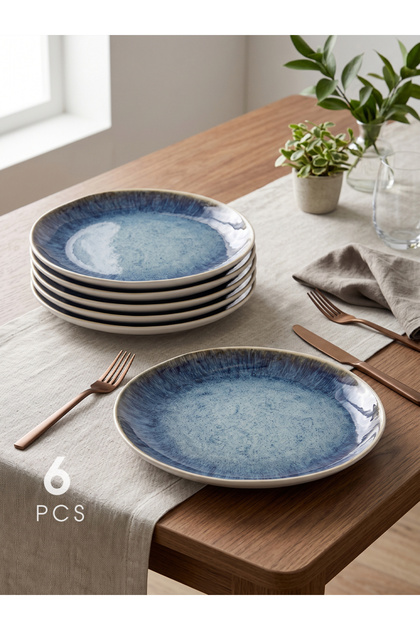Ceramic Stoneware Serving and Plating Set of 6 (11") - Gradient Ocean Blue