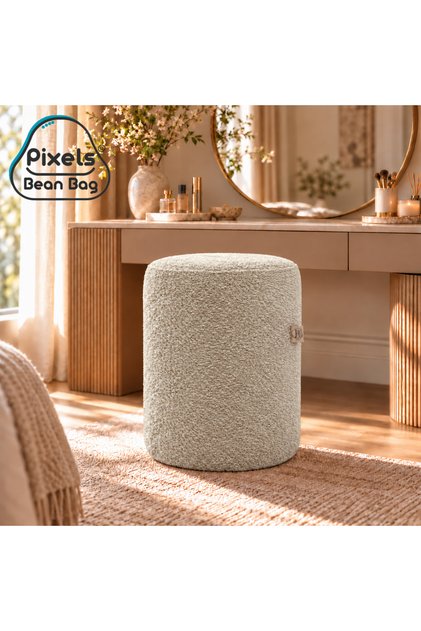 Plexi بين باج Large Round Ottoman Pouf Boucle Fabric Ottoman, Living Room and Bedroom, Dressing Chair