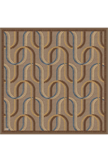 Beige Geometric Pattern 100% Twill Silk Scarf 4424-05