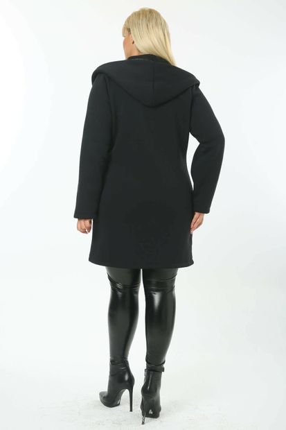 Şirin Butik Kadın Siyah Yılan Desenli Kapüşonlu Büyük Beden Ceket - 6