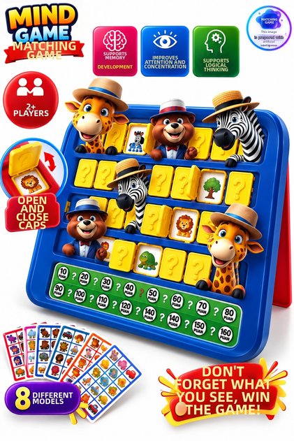 Mind Game Memory and Matching Game 8 Different Models – Educational Intelligence Game with Flip-Cover, Scoring, and Attention and Concentration Development for Ages 3+