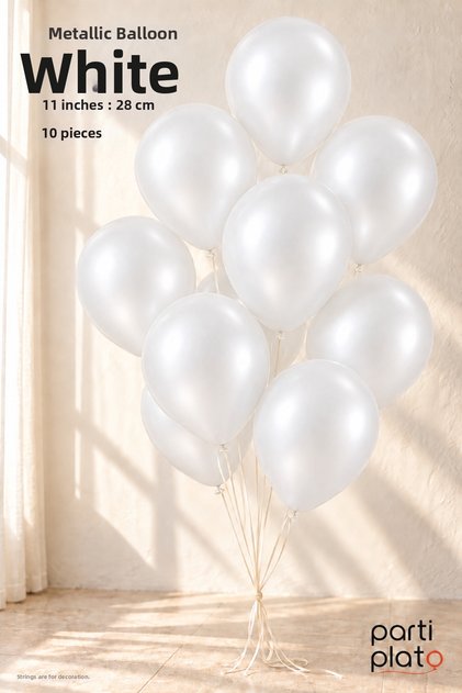10 Pcs White Metallic Balloon 11 Inch 28cm Latex Birthday Wedding Party Decoration