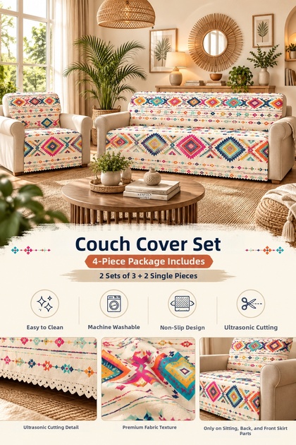 Multi-Purpose Sofa Cover,Sofa Bed Cover Set with Non-Slip Sponge 3,3,1,1