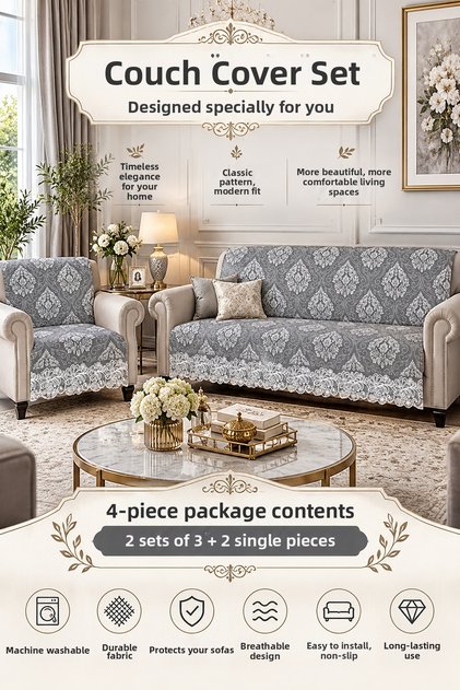 Multi-Purpose Sofa Cover,Sofa Bed Cover Set with Non-Slip Sponge 3,3,1,1