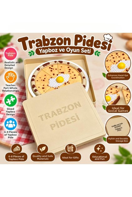 Trabzon Pidesi Puzzle and Game Set – Sliceable Educational Toy Pide with Storage Box