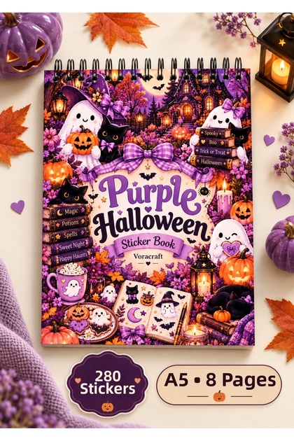 280 Pieces Purple Halloween Themed Sticker Book 8 Sheets A5, Agenda Journal Scrapbook Planner Stb00005