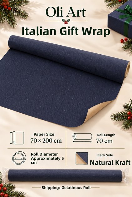 Italian Premium Gift Wrapping Paper - New Year Navy Blue 70 X 200 cm – 1 Roll Gift Paper