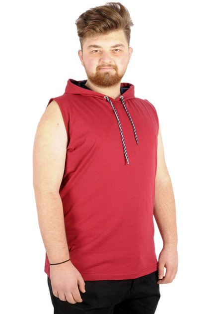Mode XL Large Size Men's Sleeveless Hooded Basic 21125 Claret Red