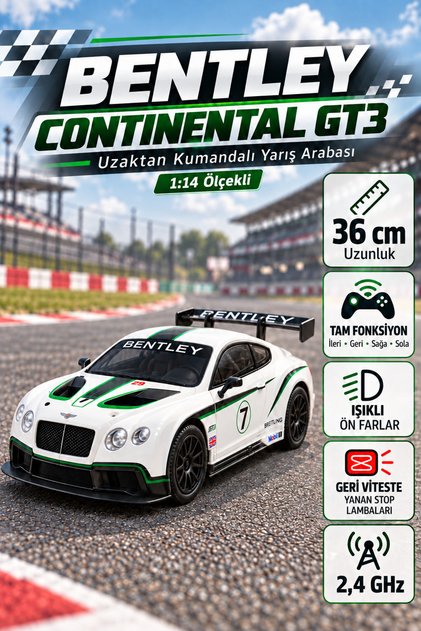 Farbu Oyuncak Kumandalı Şarjlı Işıklı 1:14 Full Fonksiyon Bentley Gt3 Oyuncak Araba