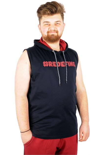 Mode XL Large Size Men's Sleeveless Hoodie Redefine 21127 Navy Blue