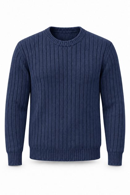 Ashton Ribbed Crew Neck Men's Knitwear Sweater - Indigo
