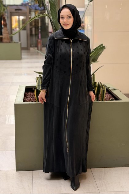 Wide Collar Zipper Pocket Full Length Vegan Silk Cap