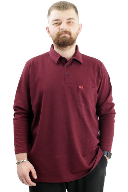 Mode XL Large Size Men's Sweatshirt Polo Collar Long Sleeve Waffle 23449 Claret Red