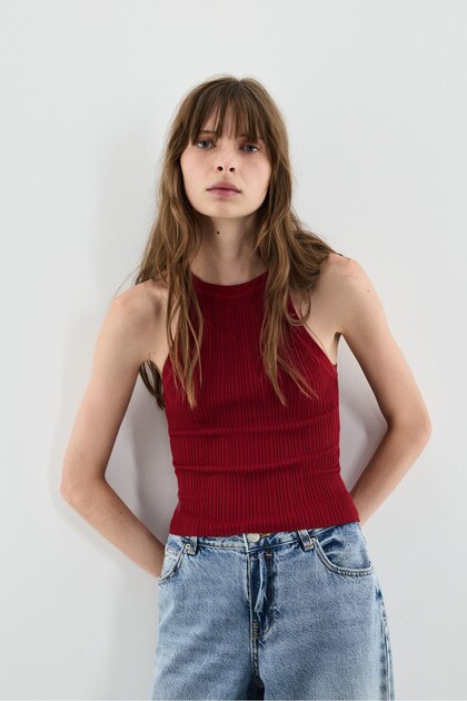 KADIN Fitilli halter yaka top