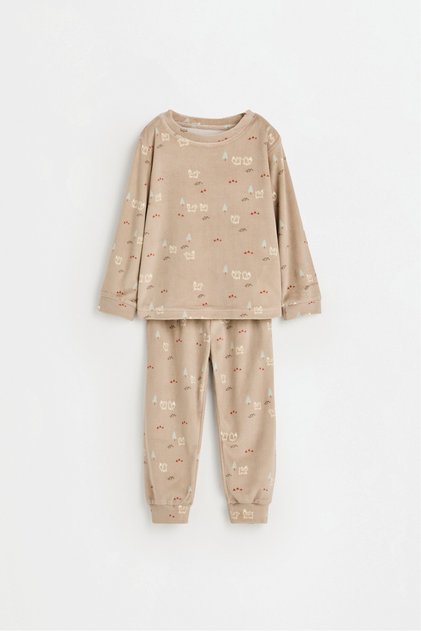 Baskılı kadife pijama takımı