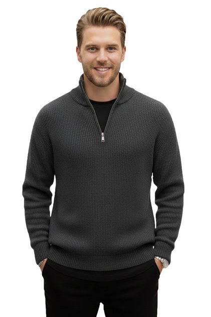 Men's Smoked Half-Zip Oversized Cut Knitwear Sweater – Soft Textured Knit Sweater 2608511