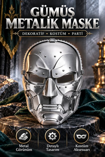 Dr Doom Gümüş Metalik Görünümlü Dekoratif Maske