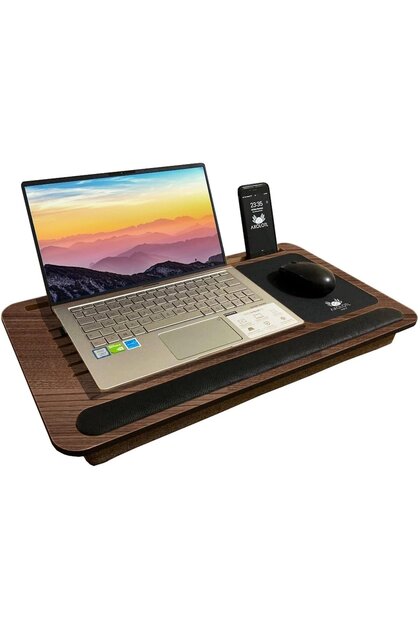 Telefon Ve Tablet Bölmeli Minderli Laptop Sehpası Notebook Bilgisayar Çalışma Masası, Antik