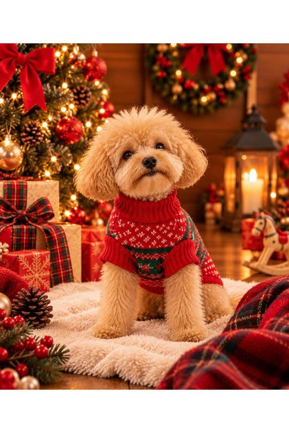 köpek kedi kıyafeti KIRMIZI Simli Yılbaşı kazağı FaramissFashion köpek kedi kıyafeti