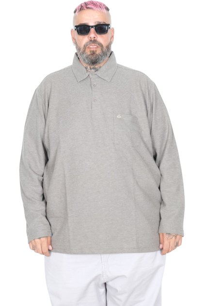 Mode XL Large Size Men's Sweatshirt Polo Collar Long Sleeve Waffle 23449 Khaki