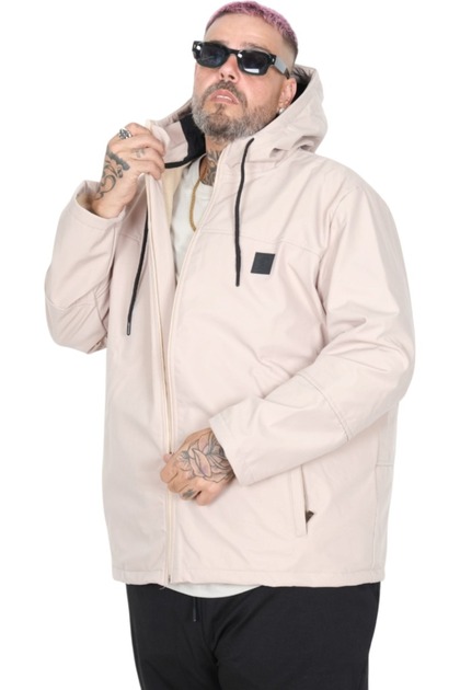 Mode XL Large Size Men's Hooded Coat Waterproof Softshell 21235 Beige