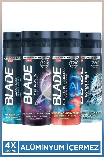 Erkek Deodorant ( Mysaur,Intelligence, cool, Mountain Fresh) 4x150 Ml Leke Bırakmaz