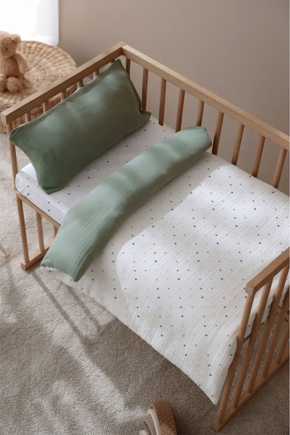 Baby Size (Without Sheets) Muslin Duvet Cover Set 100X150 cm |   Green Dots