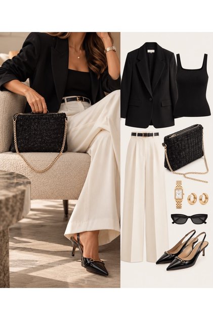 Women's Black Tweed Clutch Portfolio Bag with Ankle & Chain Strap