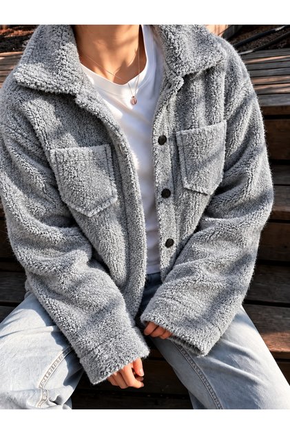 Women's Soft Textured Plush Shirt Jacket Kpln