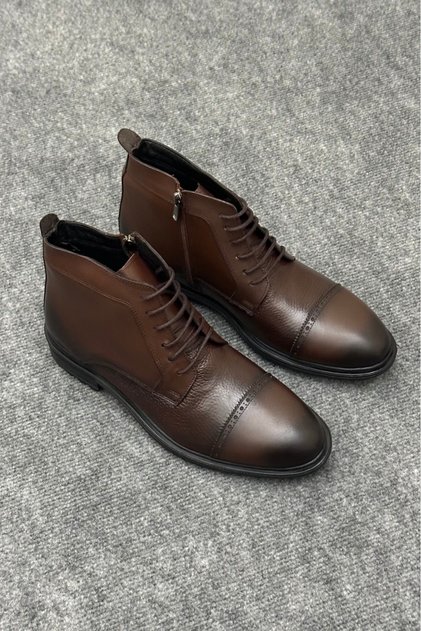 Brown Leather Men's Boots - Men's Leather Boots with Laces and Zippers
