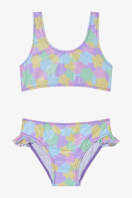 Girl's Shiny Flower Ruffle Halter Neck Bikini Set