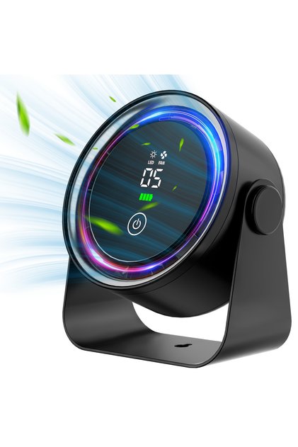 black Large Capacity Rechargeable Desktop Fan 5000 mAh Mini Table Fan with 5-Speed 360° Rotation Wal