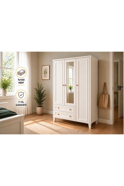 MADRİD 3 KAPILI,2 ÇEKMECELİ,AYNALI DOLAP/GARDIROP (%100MDF)