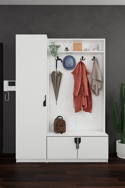 Lüks Çok Raflı Portmanto Askılı Vestiyer %100 MDF Çok Raflı Ayakkabılık V01