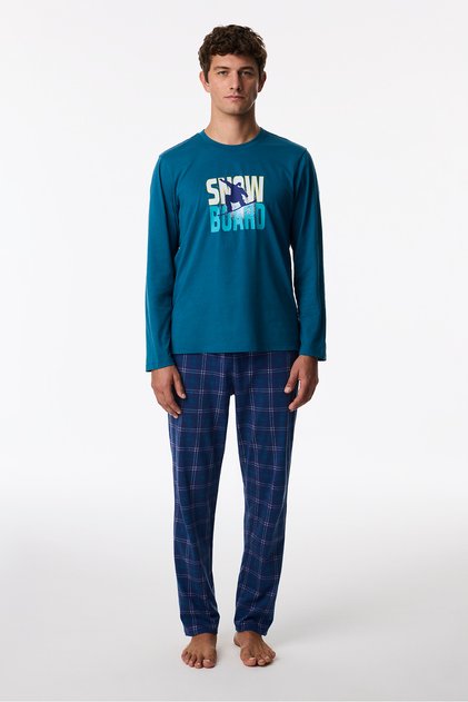 Men's Winter Board Geometric Patterned Trousers Long Sleeve Pajama Set