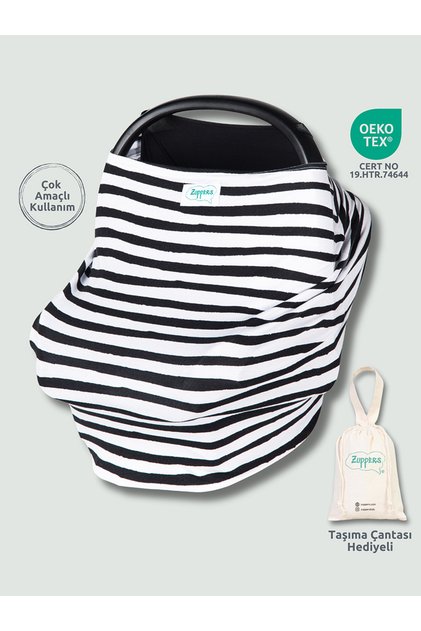 Functional Stroller and Nursing Cover - Black & white - Pouch Bag Gift